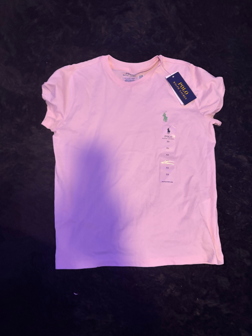Ralph Lauren Girls' Light Pink Crew Tee with Green Polo Pony